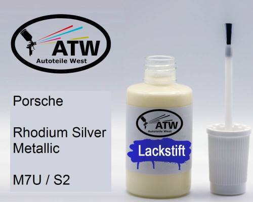 Porsche, Rhodium Silver Metallic, M7U / S2: 20ml Lackstift, von ATW Autoteile West.